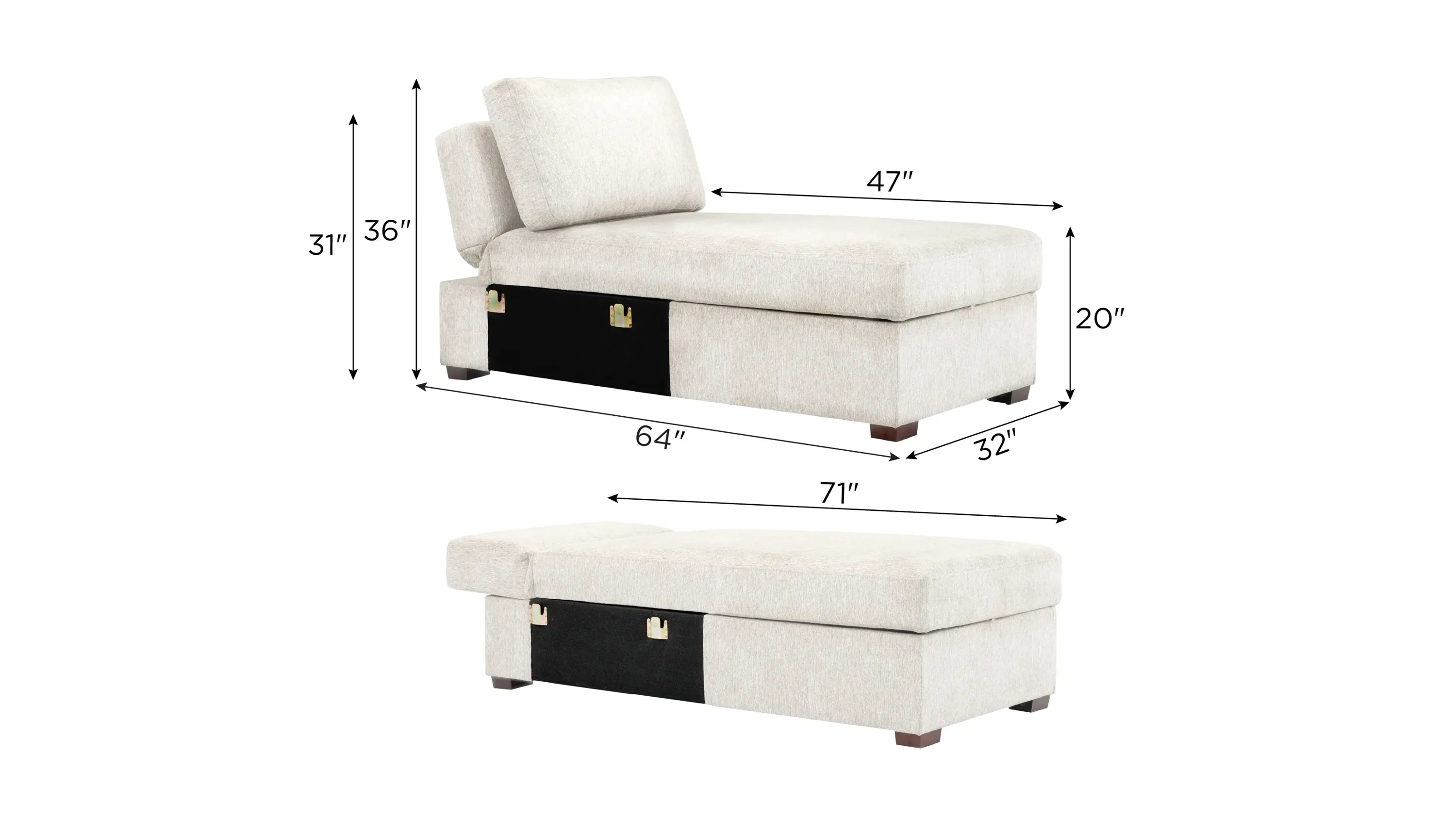 Juniper Armless Klik Klak Chaise w/ Storage | Raymour & Flanigan