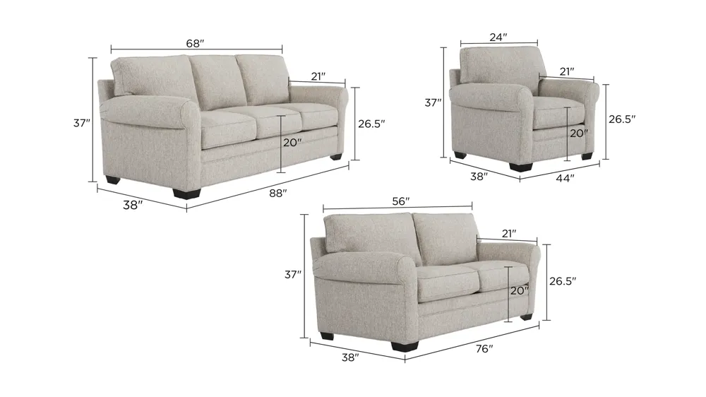 Wellsley Living Room Set Dimensions
