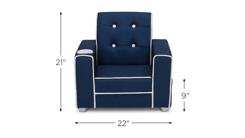 Chelsea Upholstered Kids Chair with Cup Holder by Delta Children Dimensions