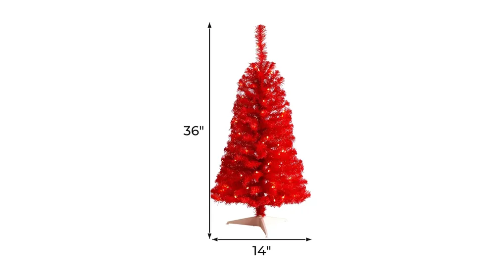 3' Red Artificial Tree with LED Lights and Bendable Branches Dimensions