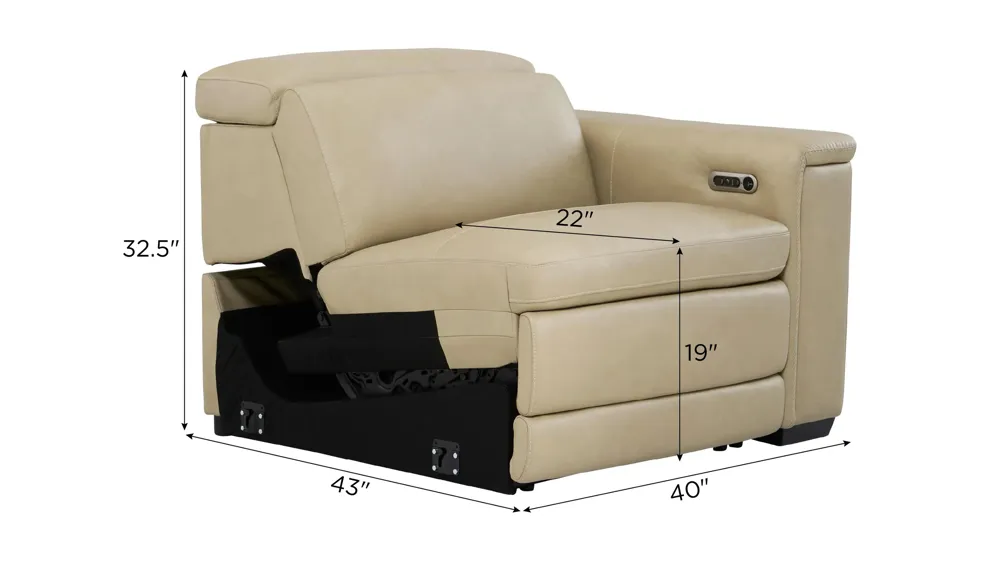 Finnegan Right Arm Facing Recliner w/ Power Headrest Dimensions