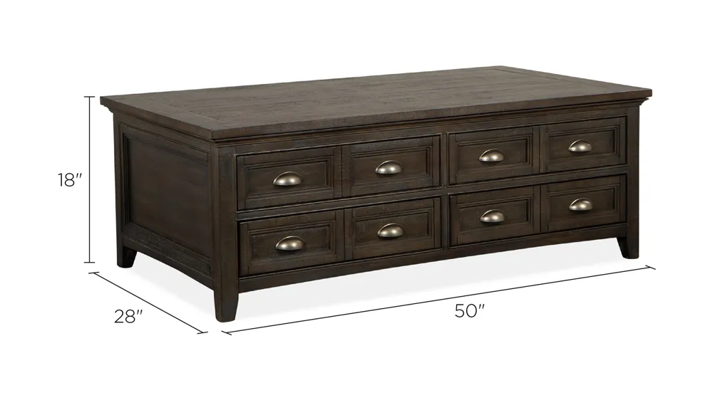 Westley Falls Rectangular Lift-Top Coffee Table w/ Casters Dimensions