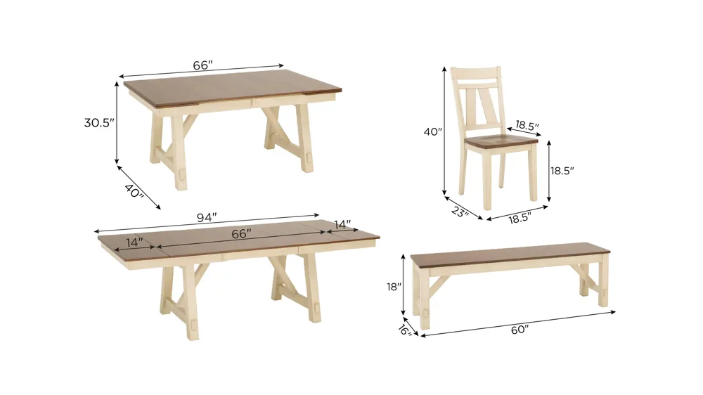 Vista Bay 6-pc. Dining Set Dimensions