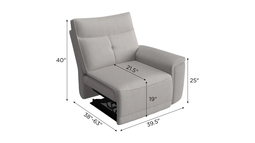 Graceland Right Arm Facing Dual Power Recliner Dimensions