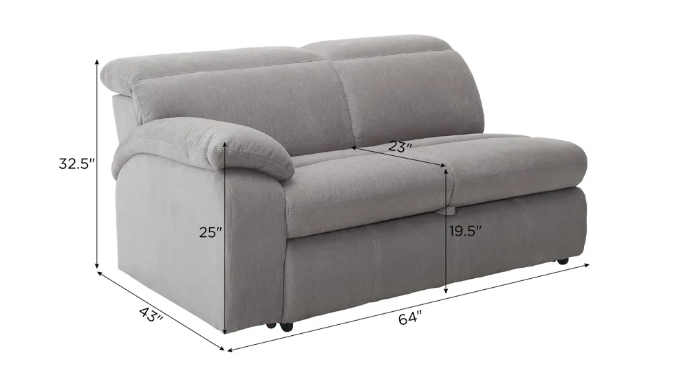 Enbright Left Arm Facing Loveseat w/ Pop Up Sleeper and Ratchet Headrest Dimensions