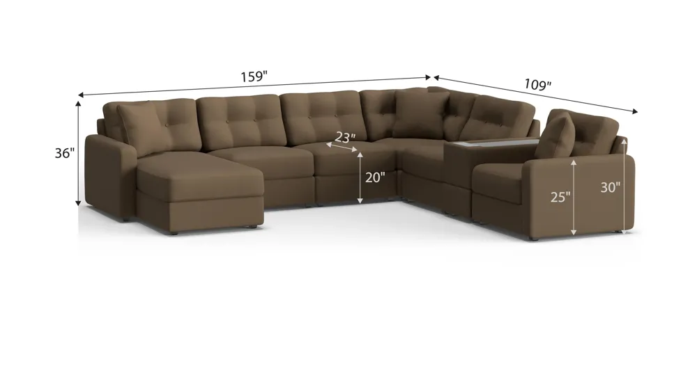 ModularOne 7-pc. Sectional w/One Power Console Dimensions