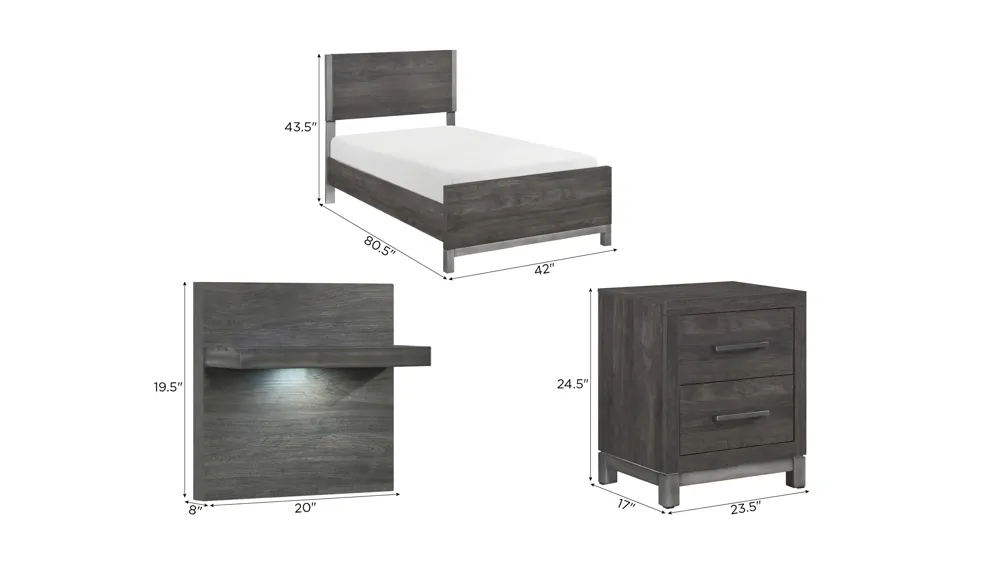 Frado 5-pc. Wall Bed Bedroom Set Dimensions
