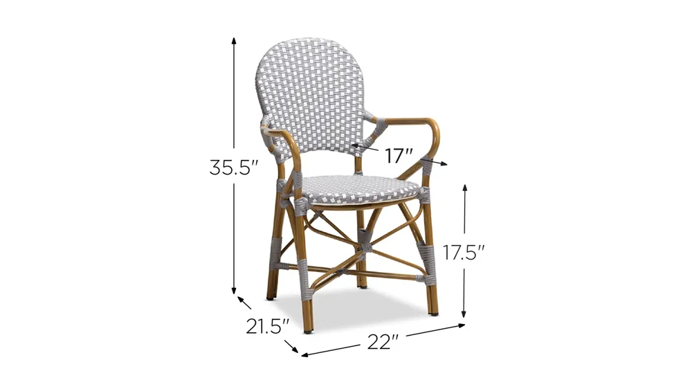 Seva Outdoor Stackable Bistro Dining Chair Dimensions