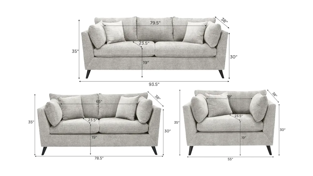 Caruso Living Room Set Dimensions