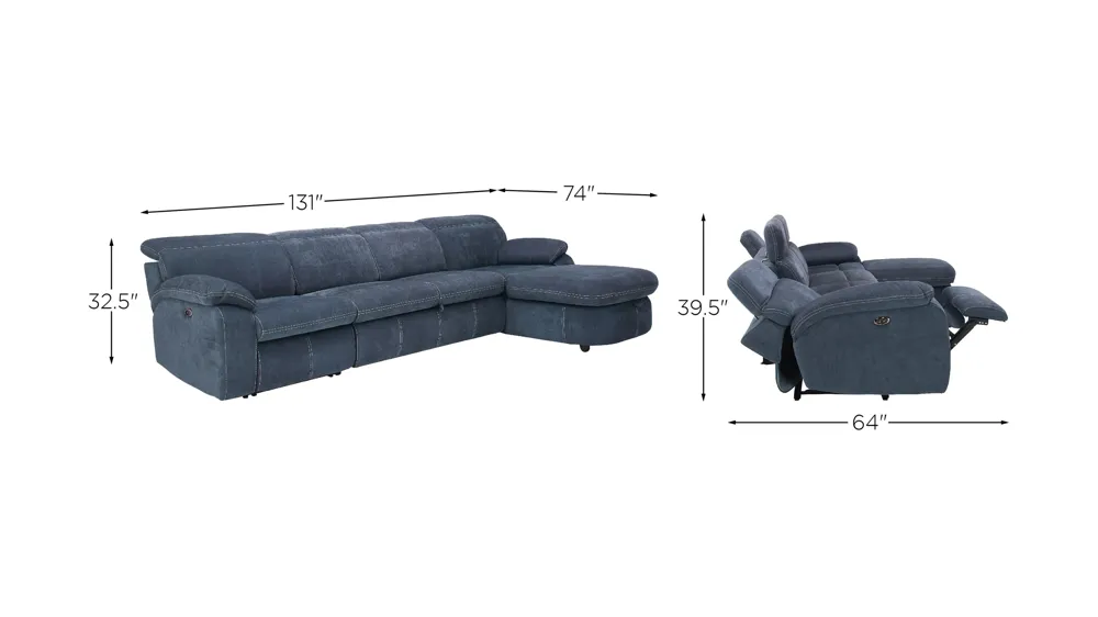 Enbright Microfiber 3-pc. Power-Reclining Sectional w/ Pop-Up Sleeper Dimensions