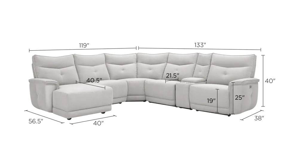 Graceland 6-pc. Sectional Sofa w/Power Headrests Dimensions