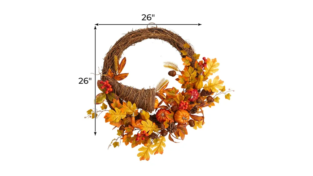 26" Harvest Foliage Cornucopia Artificial Wreath Dimensions