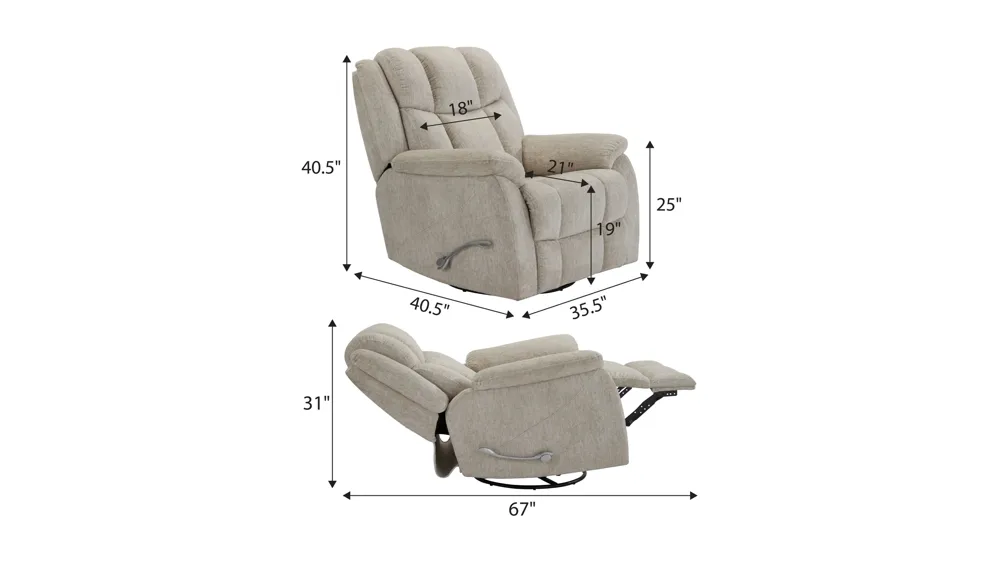 Calgary Manual Swivel Glider Recliner Dimensions