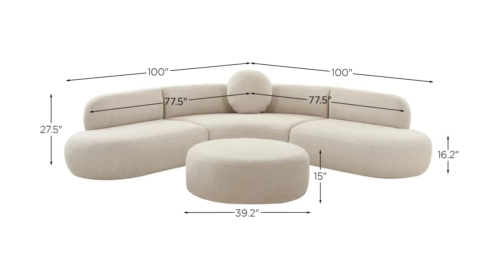 Broohah 3-pc. Sectional with Ottoman Dimensions
