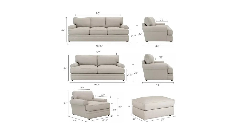 Wilkinson Living Room Set Dimensions