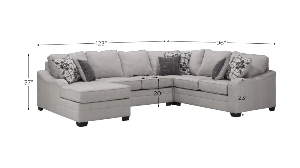 Caid 4-pc. Chenille Sectional Dimensions