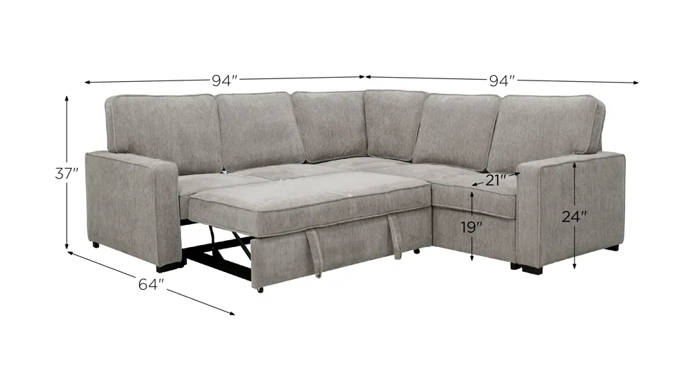 Ryle Chenille 3-pc. Sectional w/ Pop-Up Sleeper Dimensions