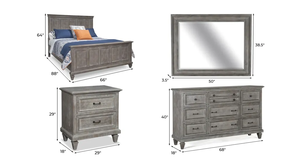 Lancaster 4-pc. Panel Bedroom Set Dimensions