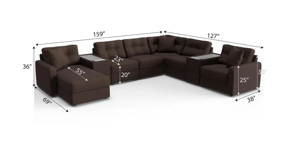 ModularOne 8-pc. Sectional w/Two Power Consoles Dimensions