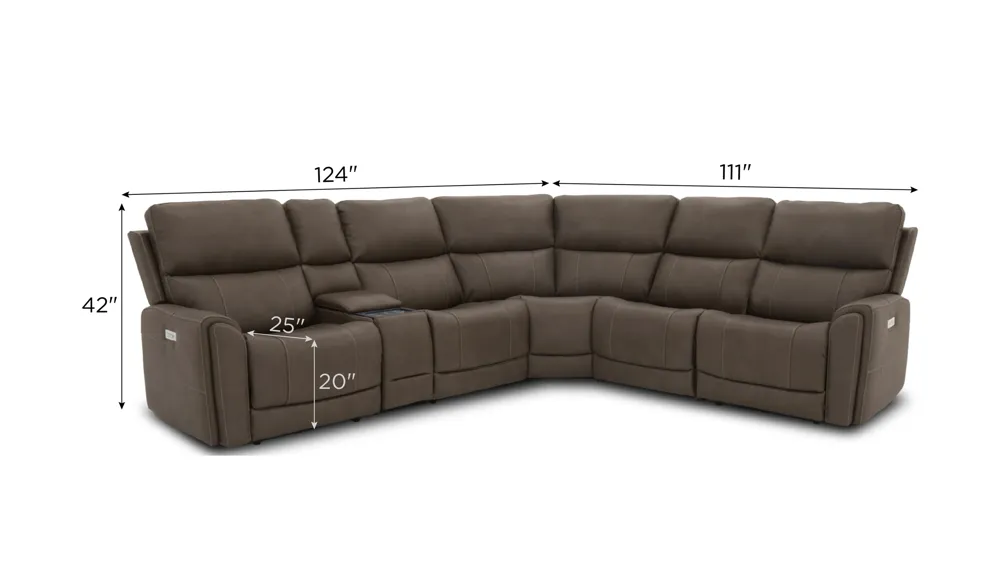 Calvin 6-pc. Triple Power  Reclining Sectional Dimensions