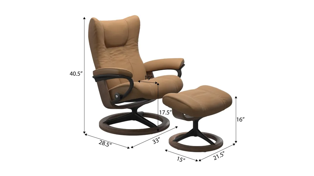 Wing Medium Signature Chair & Ottoman Dimensions