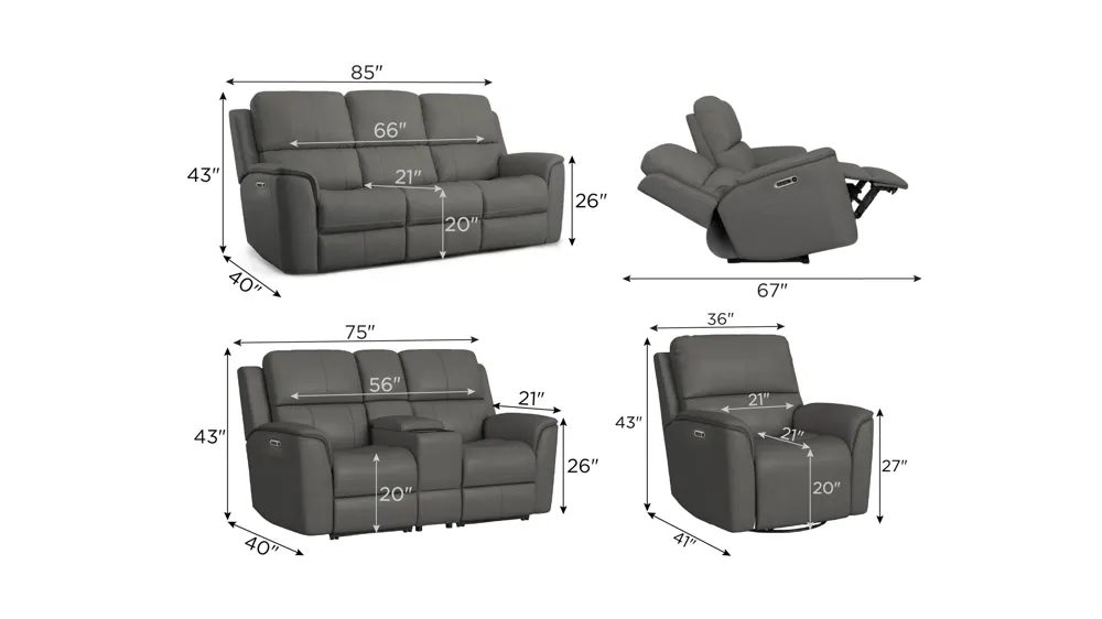 Henrick Triple Power Leather Living Room Set Dimensions