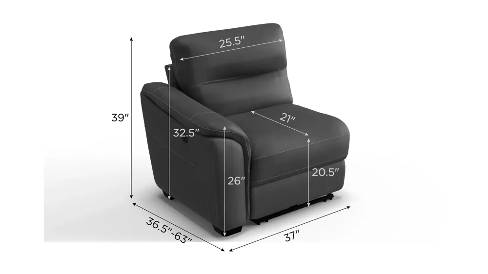 Rockland Microfiber Left Arm Facing Power Recliner Dimensions
