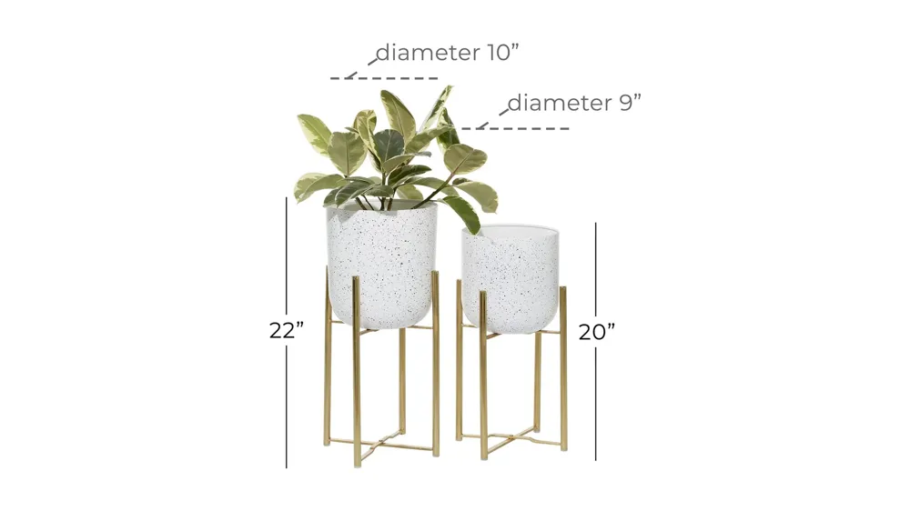 Ivy Collection White Metal Planter Set of 2 Dimensions