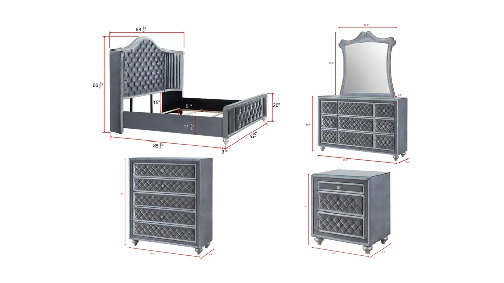 Cameo 5pc. Bedroom Set Dimensions