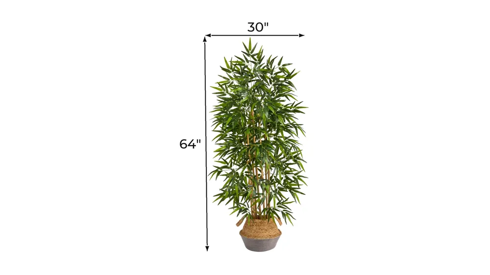 64" Bamboo Artificial Tree in Gray Woven Planter Dimensions