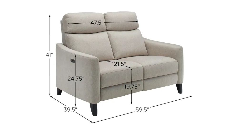 Adrienne Power Loveseat Dimensions