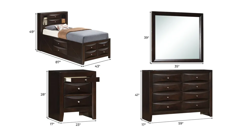 Marilla 4-pc. Captain's Bedroom Set Dimensions