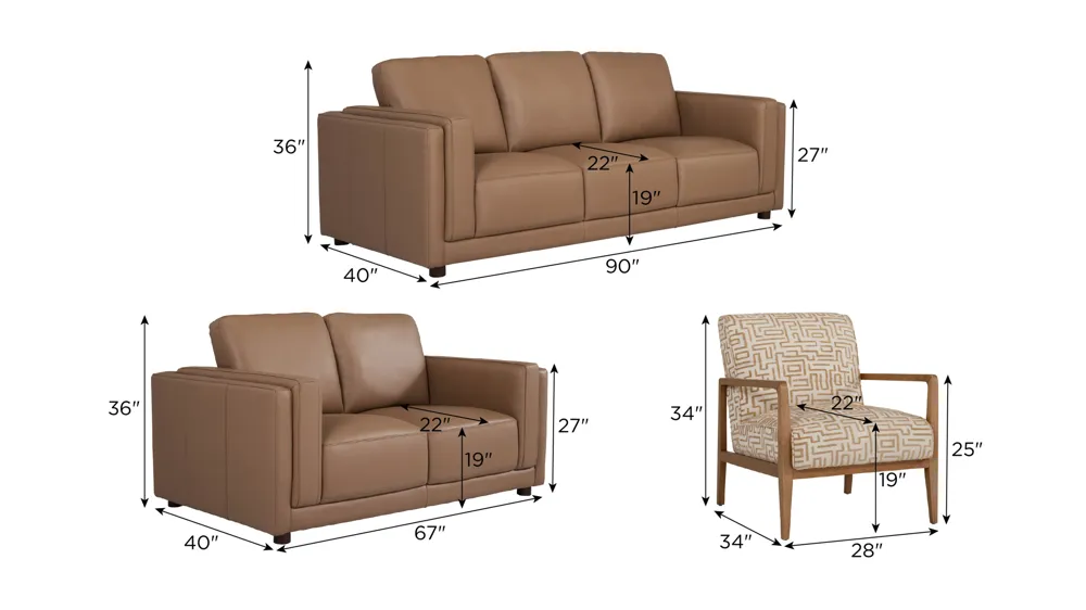 Marni Leather Living Room Set Dimensions