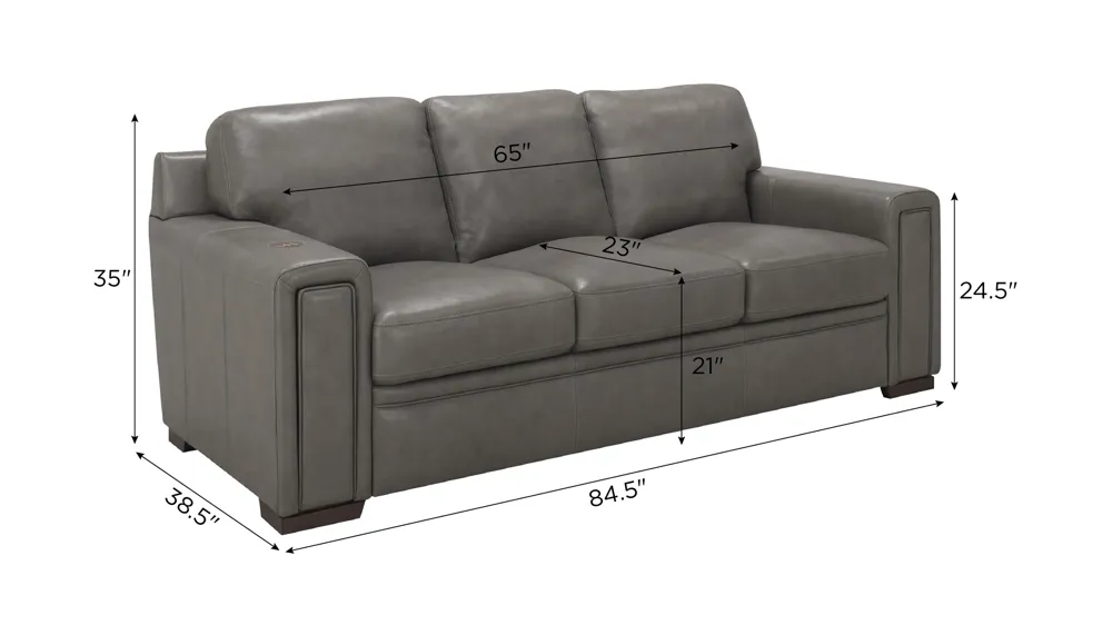 Warren Leather Sofa w/ Wireless Charging & Pop-Out Cupholders Dimensions