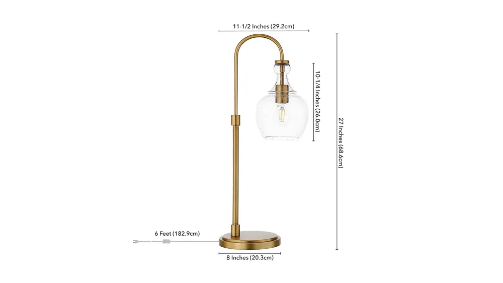 Nadire Seeded Glass Arc Table Lamp Dimensions