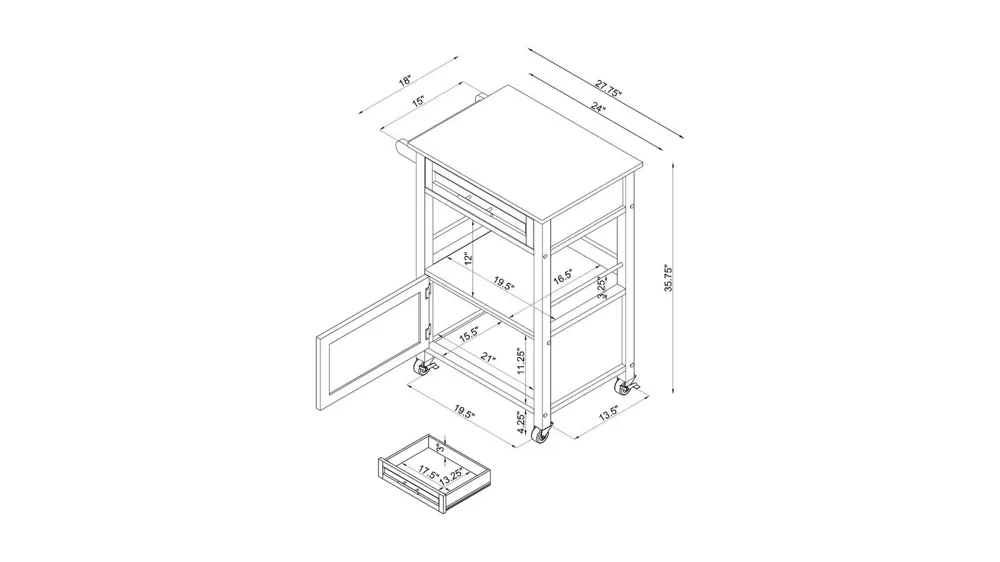 Malinta Kitchen Cart Dimensions
