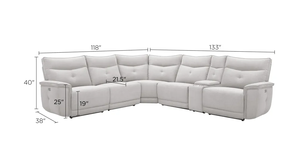 Graceland 6-pc. Sectional Sofa w/Power Headrests Dimensions