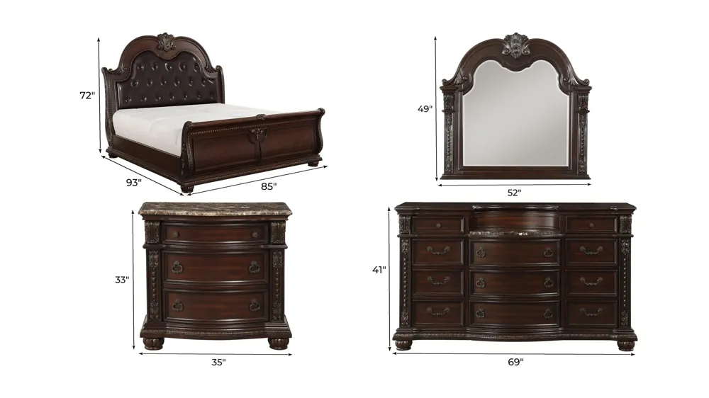 Palace 4-pc. Bedroom Set Dimensions