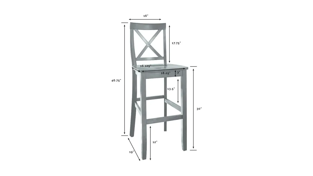 X-Back Bar Stool - Set of 2 Dimensions
