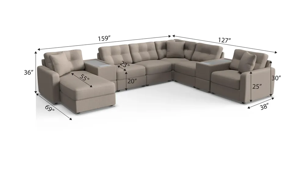 ModularOne 8-pc. Sectional w/Two Power Consoles Dimensions