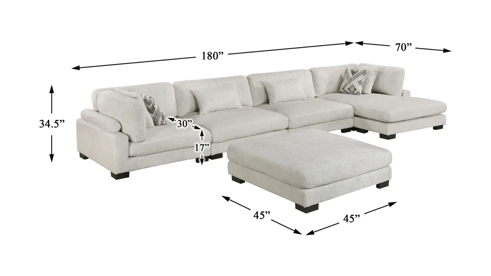 Howerton 5-pc. Modular Sectional with Chaise and Ottoman Dimensions