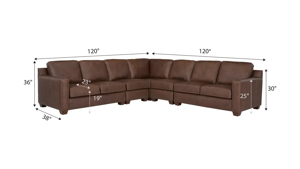 Quinton 5-pc. Leather Sectional Dimensions