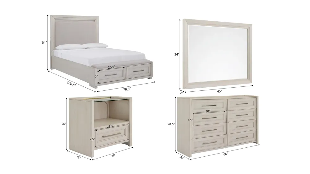 Florence 4-pc. Storage Bedroom Set w/ Glass-Top Nightstand Dimensions