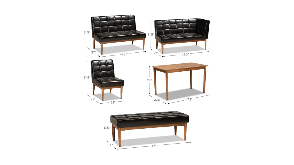 Sanford 5-pc. Nook Dining Set Dimensions
