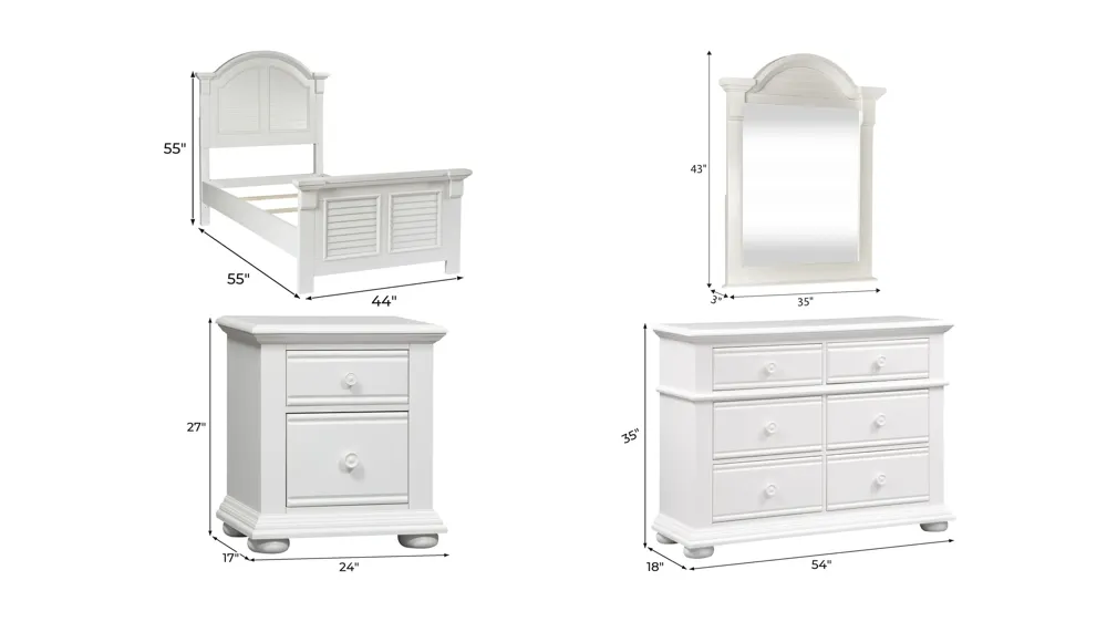 Summer House 4-pc. Bedroom Set with 6 Drawer Dresser Dimensions