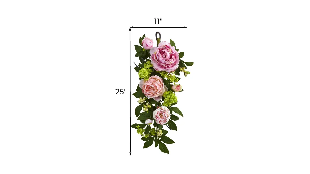 24in. Mixed Peony & Hydrangea Teardrop Dimensions