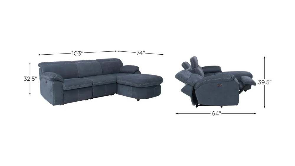 Enbright Microfiber 3-pc. Power-Reclining Sectional Dimensions