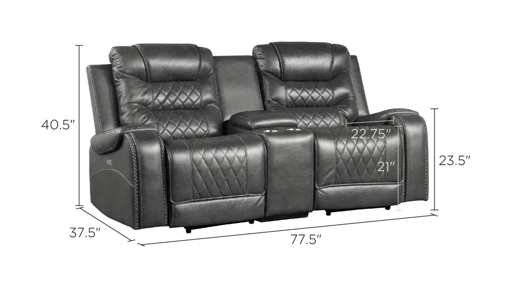 Greenway Double Power Reclining Loveseat W/ Center Console And USB Port Dimensions
