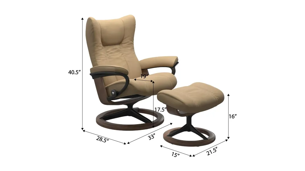 Wing Medium Signature Chair & Ottoman Dimensions