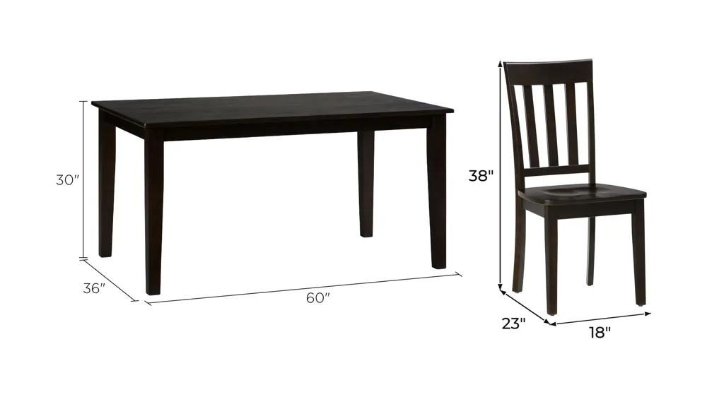 Simplicity 5-pc. Dining Set Dimensions